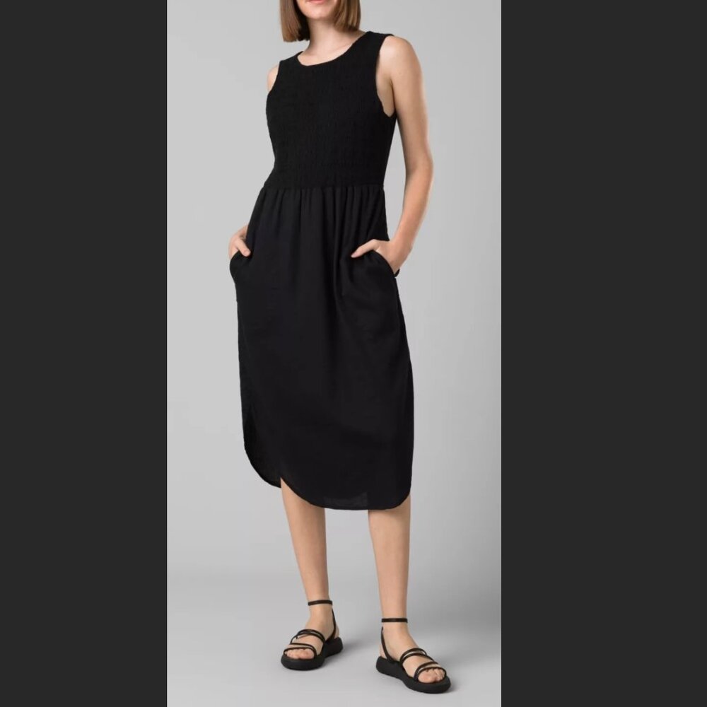 Prana Seakissed Dress Black Smocked XS Sundress Beach Cover